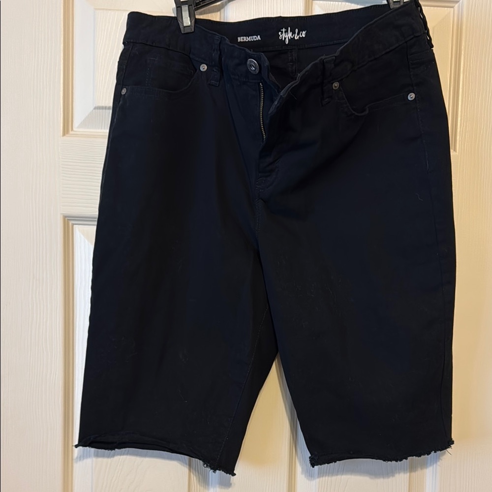 Style & Co. Black Jean Shorts with Frayed Hem